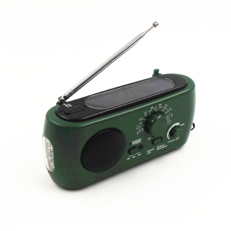 راديو محمول مزود بإضاءة LED خارجية متعدد النطاقات AM/FM/SW يعمل بالطاقة الشمسية مع شحن يدوي - Image 1