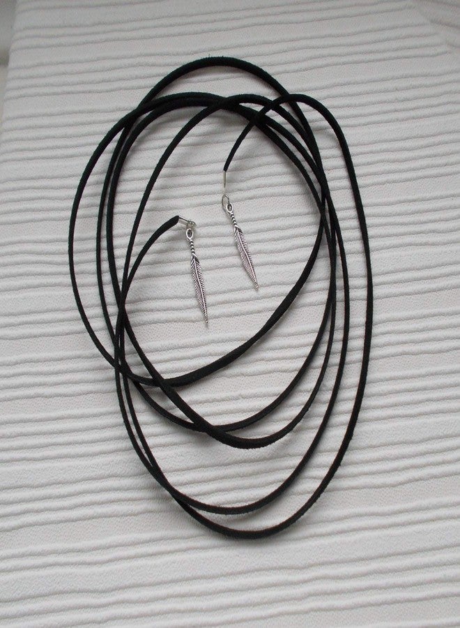 Doubnine Boho Feather Choker Wrap Necklace 2pcs Versatility Vegan Suede Y Lariat Gothic Black Brown Bronze Accessories for Women - Image 5