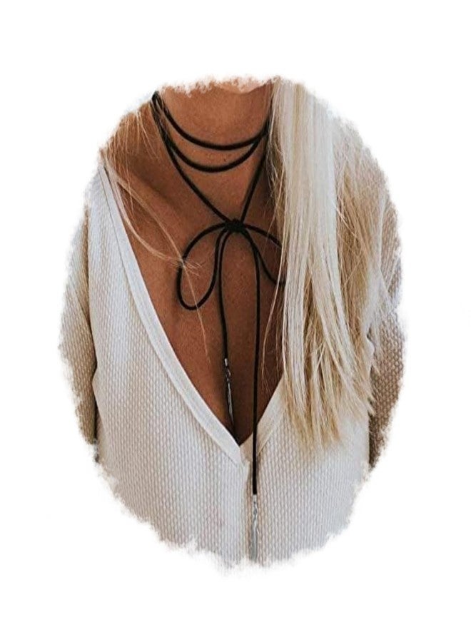 Doubnine Boho Feather Choker Wrap Necklace 2pcs Versatility Vegan Suede Y Lariat Gothic Black Brown Bronze Accessories for Women - Image 1