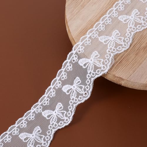 Zyghjort White Lace Ribbon 16 5 Yards Bow Eyelet Lace Trim Vintage Sewing Lac for DIY Crafts Scrapbooking Gift Wrapping Wedding Dress Bouquet Decoration - Image 1