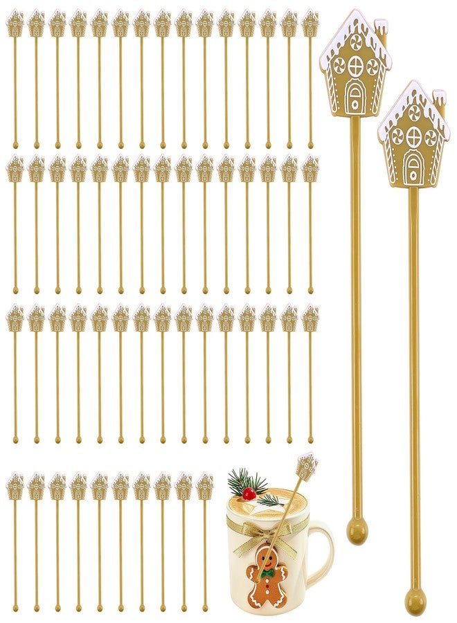 APUDWN 60 Pcs Christmas Drink Stirrers Xmas Gingerbread House Swizzle Stick Holiday Coffee Stirring Stick Reusable Plastic Hot Cocoa Bar Decoration Beverage Cocktail Mixer - Image 1