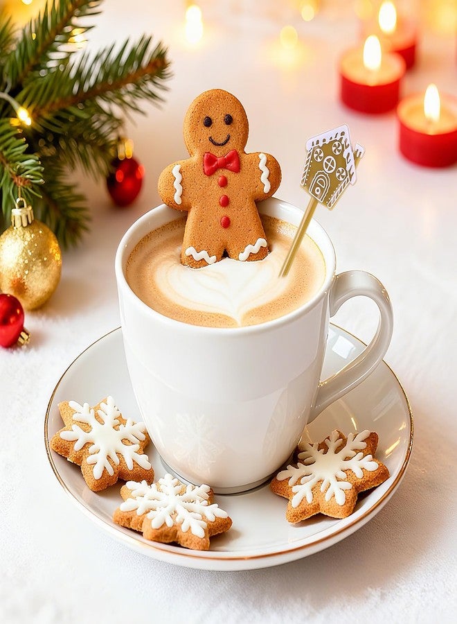 APUDWN 60 Pcs Christmas Drink Stirrers Xmas Gingerbread House Swizzle Stick Holiday Coffee Stirring Stick Reusable Plastic Hot Cocoa Bar Decoration Beverage Cocktail Mixer - Image 3