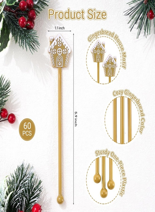 APUDWN 60 Pcs Christmas Drink Stirrers Xmas Gingerbread House Swizzle Stick Holiday Coffee Stirring Stick Reusable Plastic Hot Cocoa Bar Decoration Beverage Cocktail Mixer - Image 2