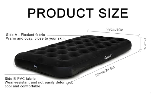 Onirii Twin Size Single Camping Air Mattress Bed with Air Pump,Inflatable Travel Air Mattress,Thickened Portable Blow Up Sleeping Bed Pad for Truck Tent Camping/Home/Hiking(Black) - Image 2