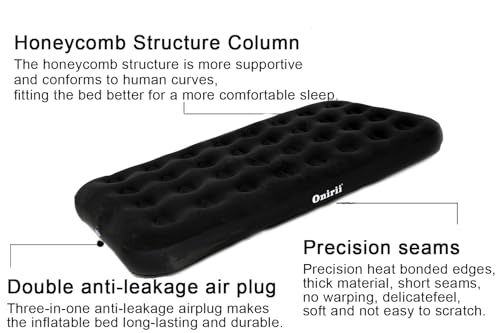 Onirii Twin Size Single Camping Air Mattress Bed with Air Pump,Inflatable Travel Air Mattress,Thickened Portable Blow Up Sleeping Bed Pad for Truck Tent Camping/Home/Hiking(Black) - Image 4