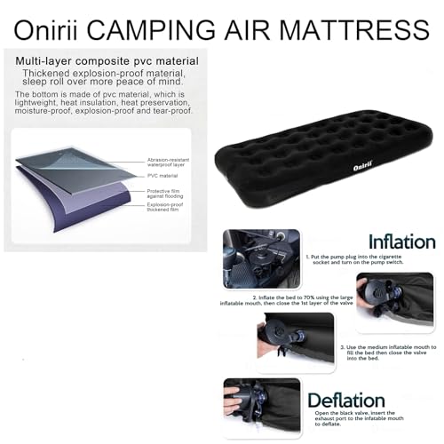 Onirii Twin Size Single Camping Air Mattress Bed with Air Pump,Inflatable Travel Air Mattress,Thickened Portable Blow Up Sleeping Bed Pad for Truck Tent Camping/Home/Hiking(Black) - Image 5