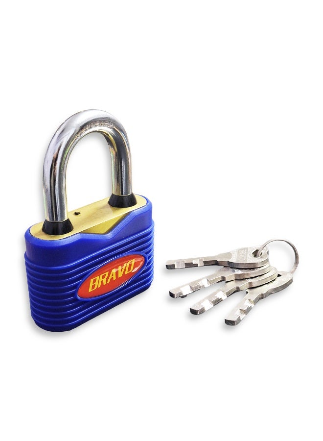 برافو قفل عالي الجودة شديد التحمل 60 مم، متين ومقاوم للطقس، قفل معدني بأربعة مفاتيح، قلب أمان معزز، تصميم مضاد للصدأ، وغطاء سيليكون واقٍ لمزيد من الأمان؛ مثالي للأبواب والبوابات والتخزين والاستخدام الخارجي - Image 1