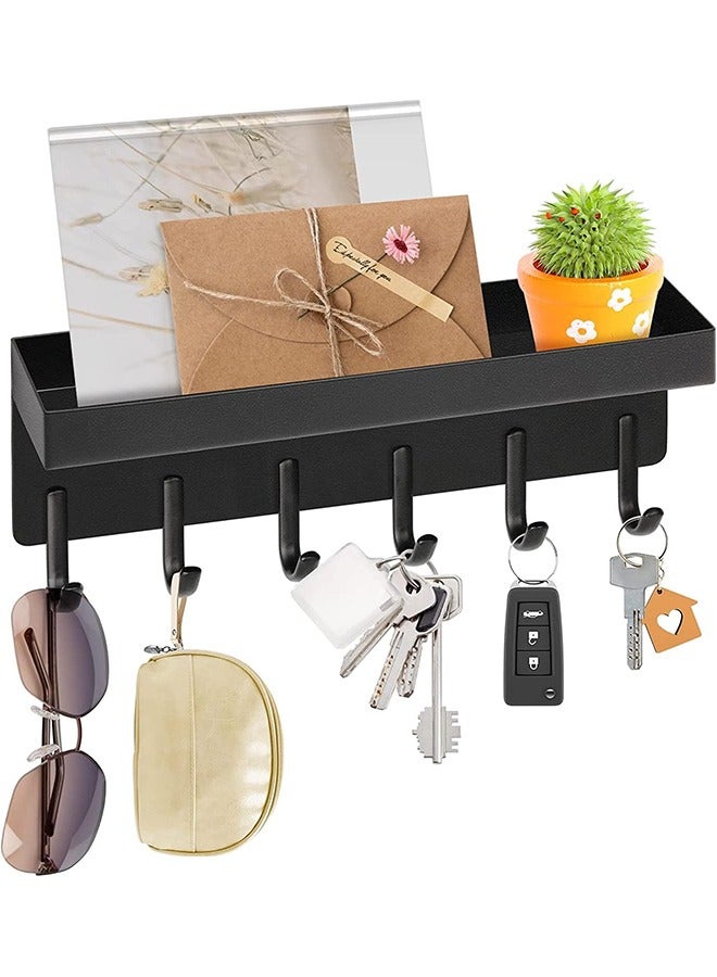 Arabest Magnetic Key Rack With Tray, Magnetic Wall Keychain,Self-Adhesive Key Holder,With Small Stand And 6 Metal Hooks,For Wall Decorative Door Entryway Hallway And Office (Black) - Image 1