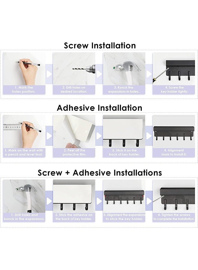 Arabest Magnetic Key Rack With Tray, Magnetic Wall Keychain,Self-Adhesive Key Holder,With Small Stand And 6 Metal Hooks,For Wall Decorative Door Entryway Hallway And Office (Black) - Image 4