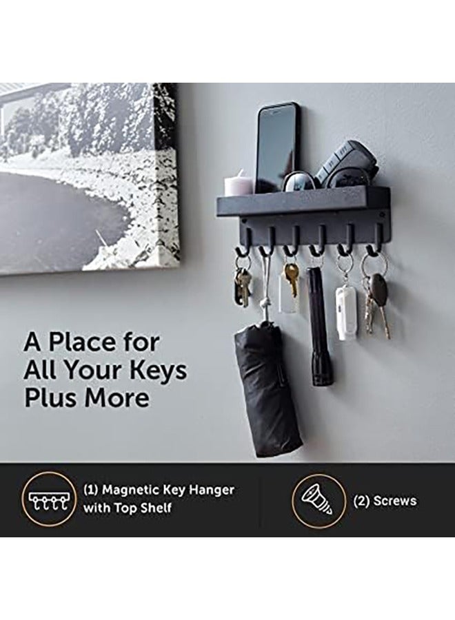 Arabest Magnetic Key Rack With Tray, Magnetic Wall Keychain,Self-Adhesive Key Holder,With Small Stand And 6 Metal Hooks,For Wall Decorative Door Entryway Hallway And Office (Black) - Image 2