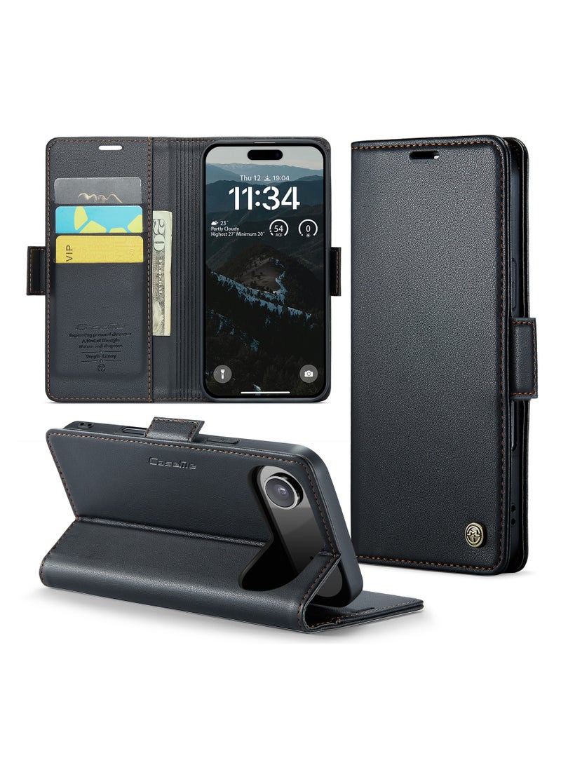 CaseMe Phone Case Luxury PU Leather Design Anti Fingerprint 023 Flip Cover Card Slot Holder Cover For IPhone 17 Air (Black ) - Image 3