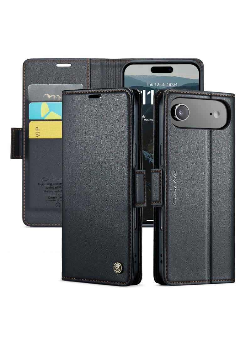 CaseMe Phone Case Luxury PU Leather Design Anti Fingerprint 023 Flip Cover Card Slot Holder Cover For IPhone 17 Air (Black ) - Image 4