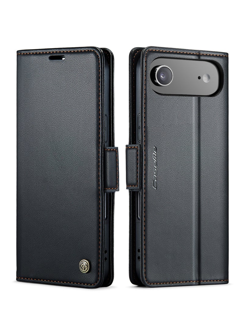 CaseMe Phone Case Luxury PU Leather Design Anti Fingerprint 023 Flip Cover Card Slot Holder Cover For IPhone 17 Air (Black ) - Image 1