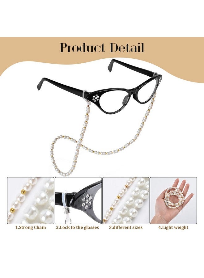 Kyerivs Kyerivs Old Lady Costume Accessories for Kids Women 100th Day of School Granny Dress Up with Cat Eye Glasses Rhinestone Sunglass Chain Beaded Faux Pearl Necklace for Girls Boys Adults  - Image 2