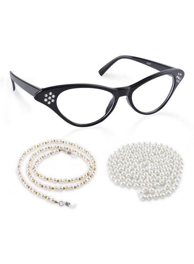 Kyerivs Kyerivs Old Lady Costume Accessories for Kids Women 100th Day of School Granny Dress Up with Cat Eye Glasses Rhinestone Sunglass Chain Beaded Faux Pearl Necklace for Girls Boys Adults  - Image 1