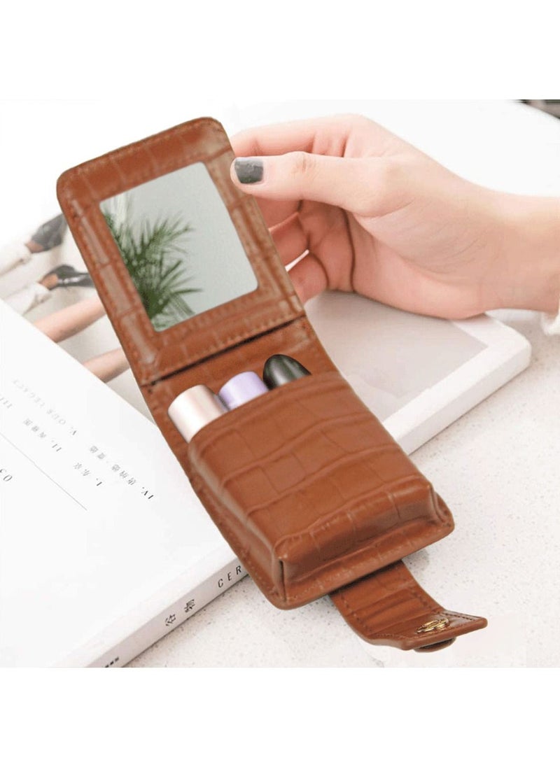 C&W - Brown Lipstick Bag with Mirror - Image 1