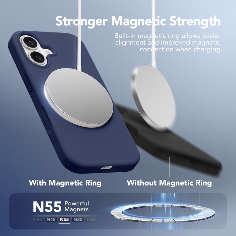 GONEZ Magnetic for iPhone 16 Case, Compatible with MagSafe, [Screen Protector + Camera Lens Protector], Liquid Silicone Shockproof Protective Phone Case for iPhone 16 6.1", Midnight Blue - Image 2