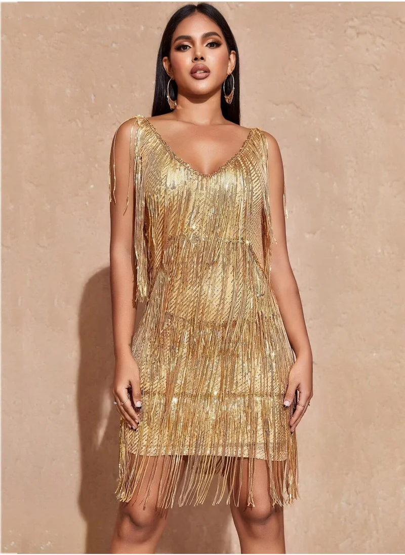 مدام يونيك Sequined Gold Cocktail Dresses Flapper Dresses 1920s Gatsby Mini Dresses Ball Gown
