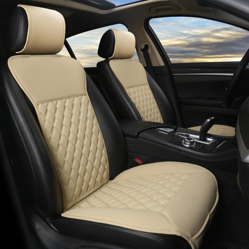 Black Panther 1 Pair Luxury Car Seat Covers Protectors, Universal Anti-Slip Driver Seat Cover with Partial Backrest Coverage (Middle Part Only), Diamond Pattern, Compatible with 95% Cars (Beige) - Image 1