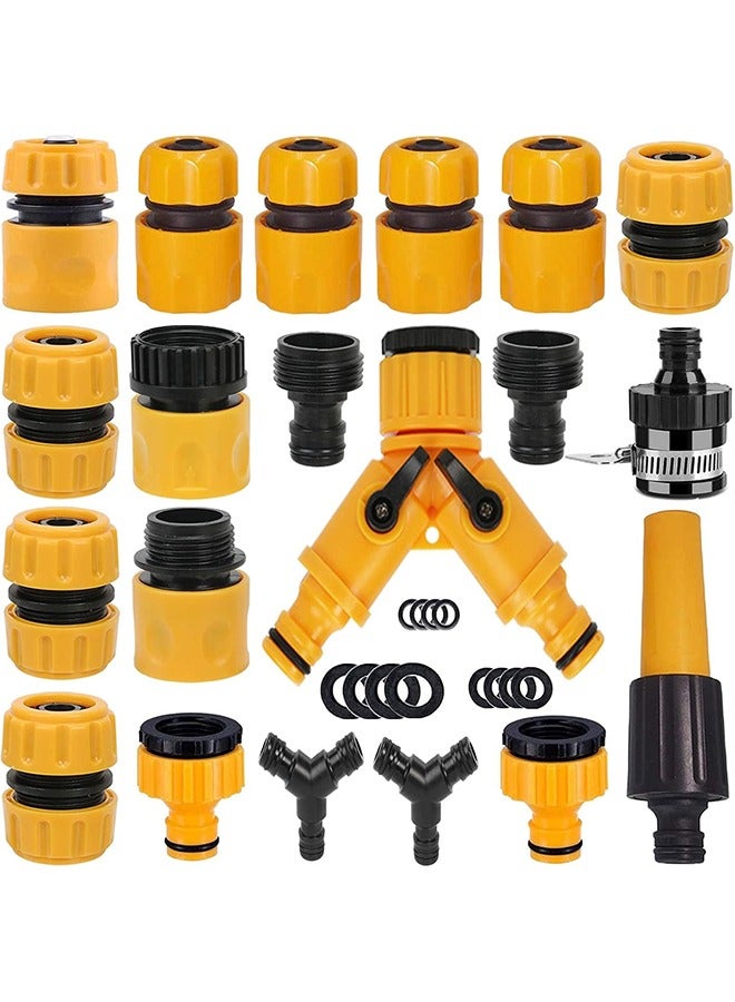 MVAQKLM مجموعة موصلات خرطوم الحديقة، عبوة من 20 قطعة: فوهة، إصلاح خرطوم، توصيل سريع، موزع Y، محول ملولب ذكر/أنثى، صنبور ثنائي الاتجاه، موصل صنبور عالمي - Image 1