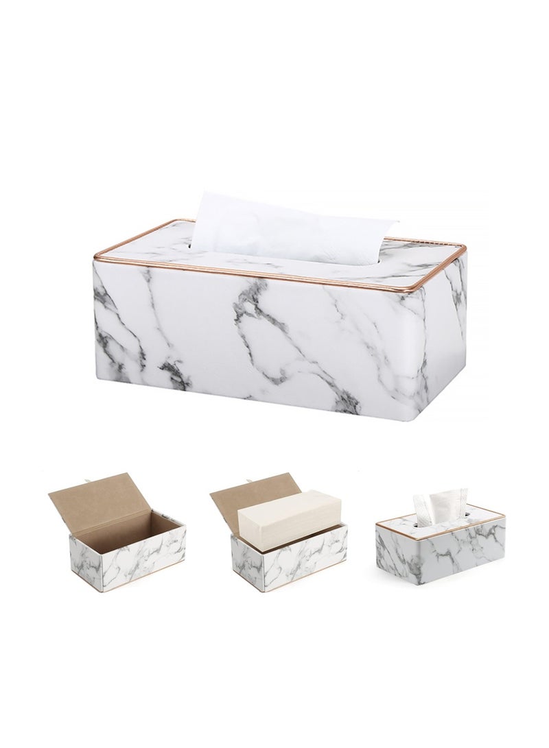 KASTWAVE Tissue Box Cover, PU Leather Tissue Box Cover - Elegant Rectangular Holder for Home, Office, and Car Decor - 9.84"X5.23" X3.77" Dimensions - Stylish and Functional Tissue Box Case (Marble ) - Image 1