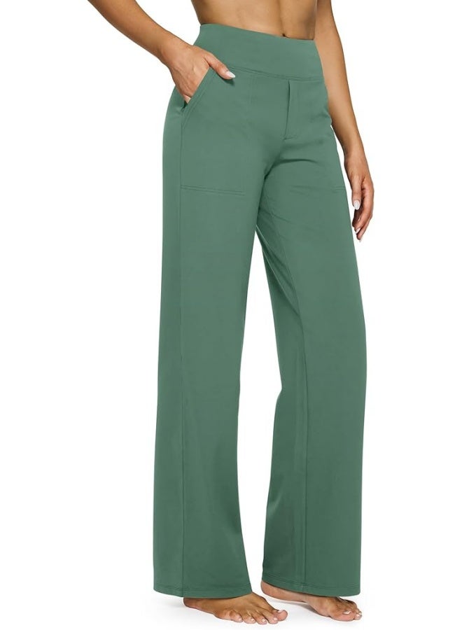 NIBEMINENT Yoga Pants Women Wide Leg Pants with Pockets High Waist Stretch Dress Casual Sweatpants Petite/Regular/Tall - Image 1