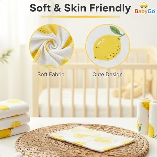 BabyGo Baby Muslin Washcloths, Super Soft 100% Cotton Face Towels | Reusable Hygiene Wash Cloth | Napkin for New Babies | Soft Hankies for Children (25cm x50cm) (Pack of 2) - Image 2