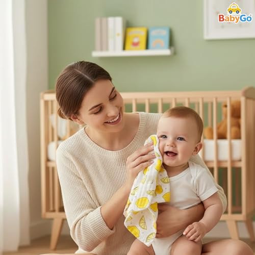 BabyGo Baby Muslin Washcloths, Super Soft 100% Cotton Face Towels | Reusable Hygiene Wash Cloth | Napkin for New Babies | Soft Hankies for Children (25cm x50cm) (Pack of 2) - Image 5