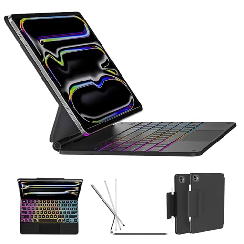 AUSDOM iPad Pro 13 inch Case with Keyboard M5 2025 M4 2024 iPad Pro 13 inch Case with EasySet Magnetic Stand MultiTouch Trackpad 11Color Backlight Keyboard Case with Pencil Holder Black - Image 1