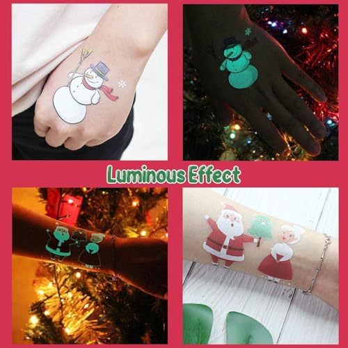 Partywind Luminous Christmas Temporary Tattoos for Party Decorations, Glow Christmas Stocking Stuffers for Kids Party Favors Supplies, Xmas Holiday Stickers for Kids Boys Girls - 4 Sheets - Image 2