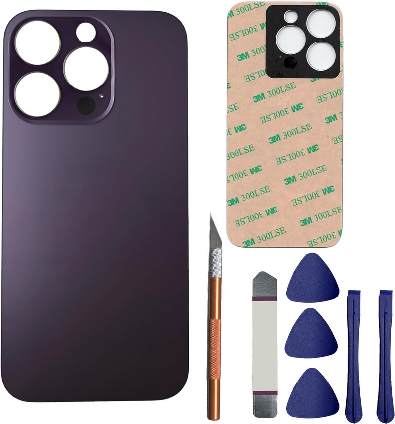 Anglepingping 14 Pro Back Glass Replacement for iPhone 14 Pro Rear Back Glass with Pre-Installed Adhesive + Reparing Toolkit(Deep Purple) - Image 1
