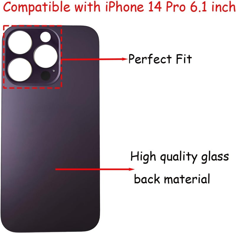 Anglepingping 14 Pro Back Glass Replacement for iPhone 14 Pro Rear Back Glass with Pre-Installed Adhesive + Reparing Toolkit(Deep Purple) - Image 2