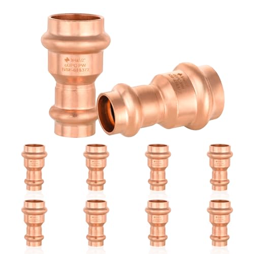 HeSun 10Pack Copper Press Coupling with Stop 34 x 12 Pressure Fittings P x P for Copper Tube Connection - Image 1