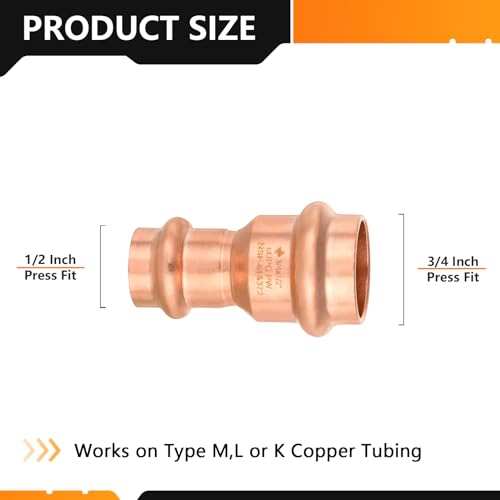HeSun 10Pack Copper Press Coupling with Stop 34 x 12 Pressure Fittings P x P for Copper Tube Connection - Image 3