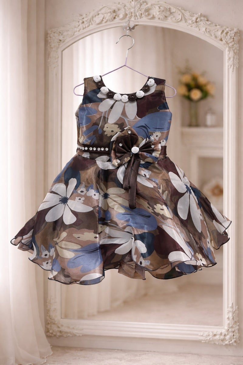 Bloom Party Dress for Girls - Brown