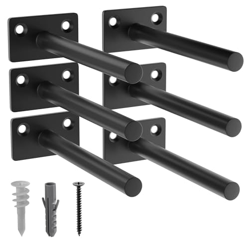 LEOPO Black 6Pack 5 inch Floating Shelf Brackets Hidden Shelf Bracket for Wood Concealed Blind Shelving SupportInvisible Coated Brackets for DIY DecorativeFit for Kitchen BathroomStudy Room - Image 1