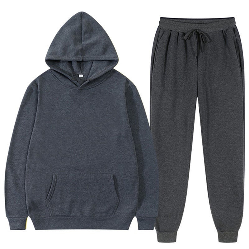 2023 spring and autumn cross-border mens and womens casual European size blank solid color suit fleece loose sweater sweatpants two-piece set batch Dark gray 