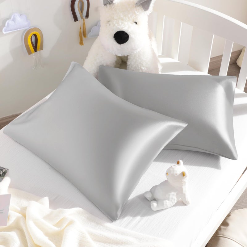 NTBAY Silk Satin Toddler Pillowcases, Small Pillow Case Pillow Cover 14x20 Inches with Envelope Closure, Soft and Silky Cooling Travel Pillow Covers for Nursery, Boys and Girls, Silver Grey, 2 Pack - Image 1
