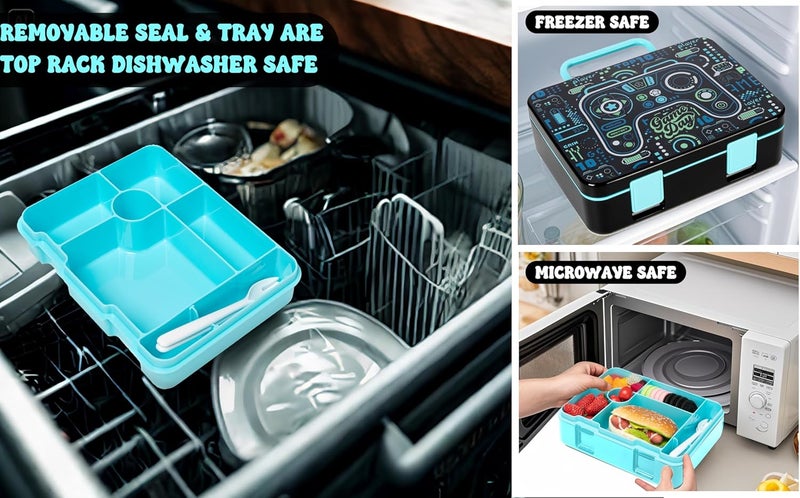 Oruiji Bento Box for Kids with Lunch Bag Boys Lunch Boxes for School with Ice Pack,Stainless Steel Water Bottle Set Utensils Set Food Container for School Boys Kids - Image 4