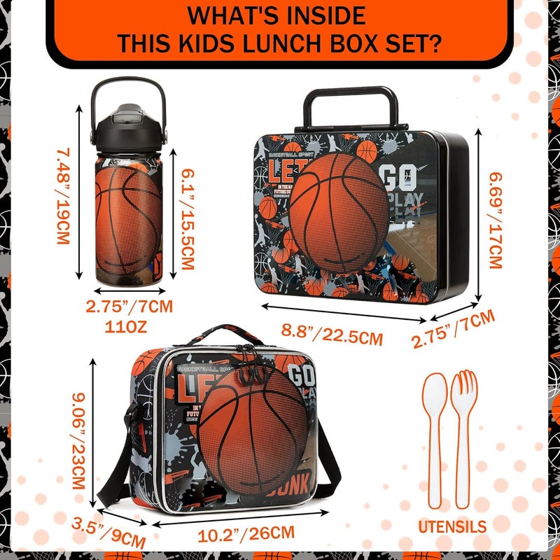 Oruiji Bento Box for Kids with Lunch Bag Boys Lunch Boxes for School with Ice Pack,Stainless Steel Water Bottle Set Utensils Set Food Container for School Boys Kids - Image 2
