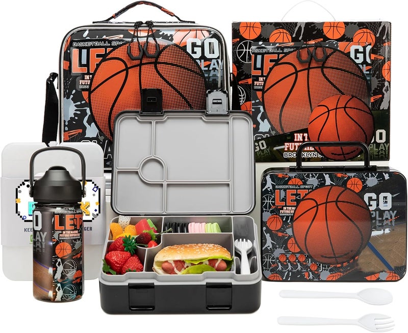 Oruiji Bento Box for Kids with Lunch Bag Boys Lunch Boxes for School with Ice Pack,Stainless Steel Water Bottle Set Utensils Set Food Container for School Boys Kids - Image 1