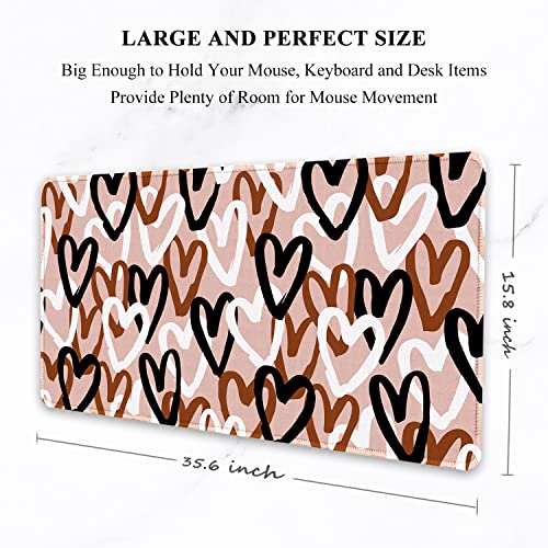 Auhoahsil Large Mouse Pad, XXL Desk Pad, Extened 35" x 15", Non-Slip Rubber Base, Stitched Edges, Superior Surface, Waterproof Keyboard Mat, Large Mousepad for Gamer, Office & Home, Brown Heart - Image 2