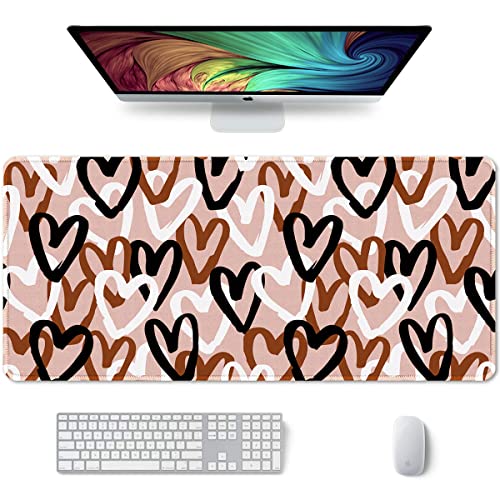 Auhoahsil Large Mouse Pad, XXL Desk Pad, Extened 35" x 15", Non-Slip Rubber Base, Stitched Edges, Superior Surface, Waterproof Keyboard Mat, Large Mousepad for Gamer, Office & Home, Brown Heart - Image 1