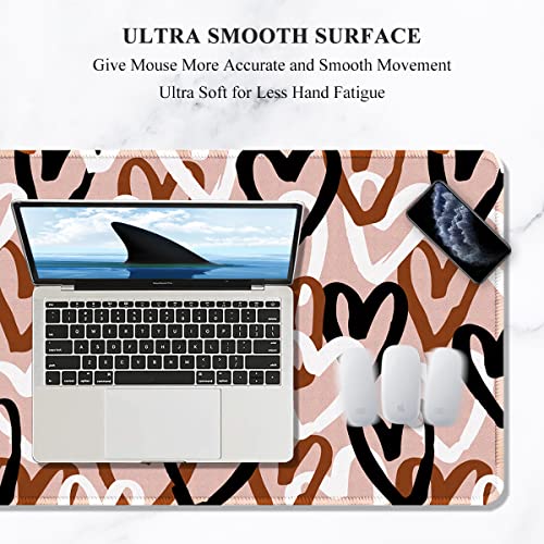 Auhoahsil Large Mouse Pad, XXL Desk Pad, Extened 35" x 15", Non-Slip Rubber Base, Stitched Edges, Superior Surface, Waterproof Keyboard Mat, Large Mousepad for Gamer, Office & Home, Brown Heart - Image 3