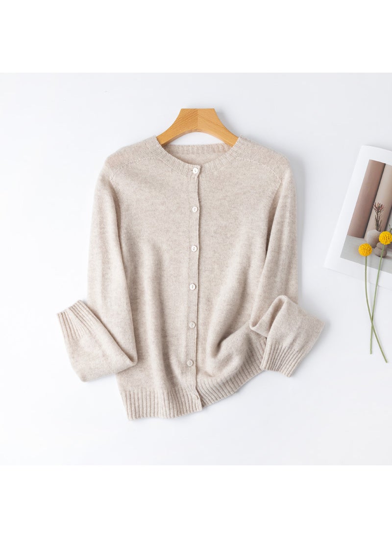 Generic - Elegant Color Gem 12-Color Seamless Wool Cardigan Knit Long-Sleeve Top space rice - Image 1