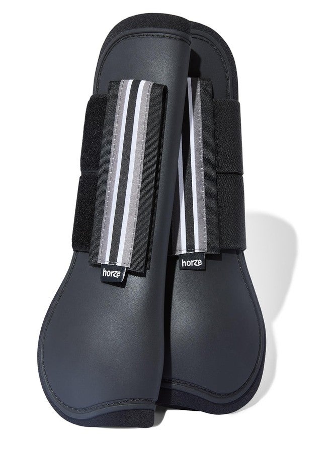 HORZE Adepto Open Front Tendon Boots | Durable Shell with Neoprene Lining - Black - Pony - Image 1