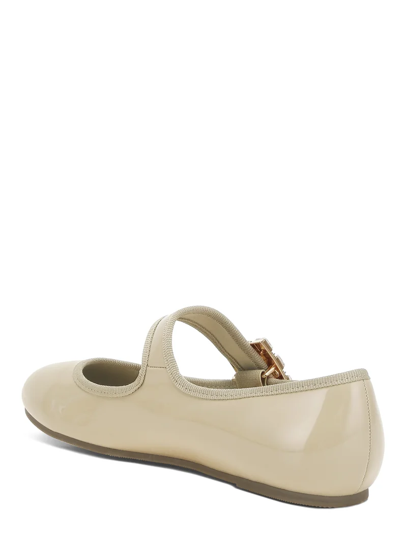 London Rag Brooch Mary Jane Sandals in Beige