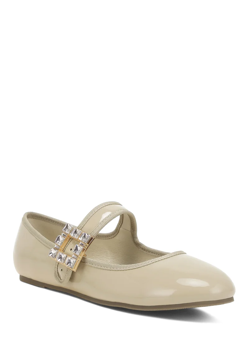 London Rag Brooch Mary Jane Sandals in Beige