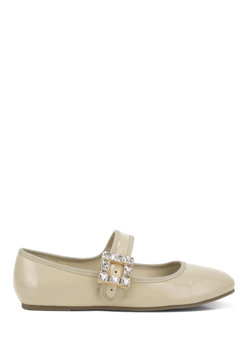 London Rag Brooch Mary Jane Sandals in Beige
