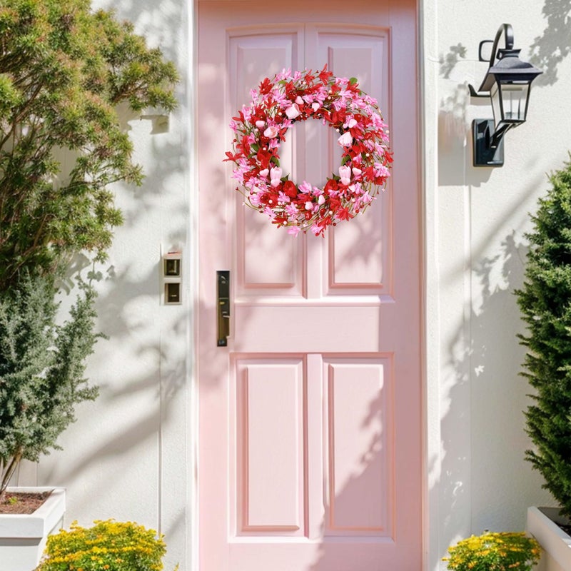 MAINGKAUNG Valentine's Day Wreath 22 Inch Valentines Day Wreaths for Front Door Valentine Door Wreath with Red Berries Pink Forsythia Flowers Red Tulip for Wedding Decor Candlelight Dinner Anniversary - Image 5